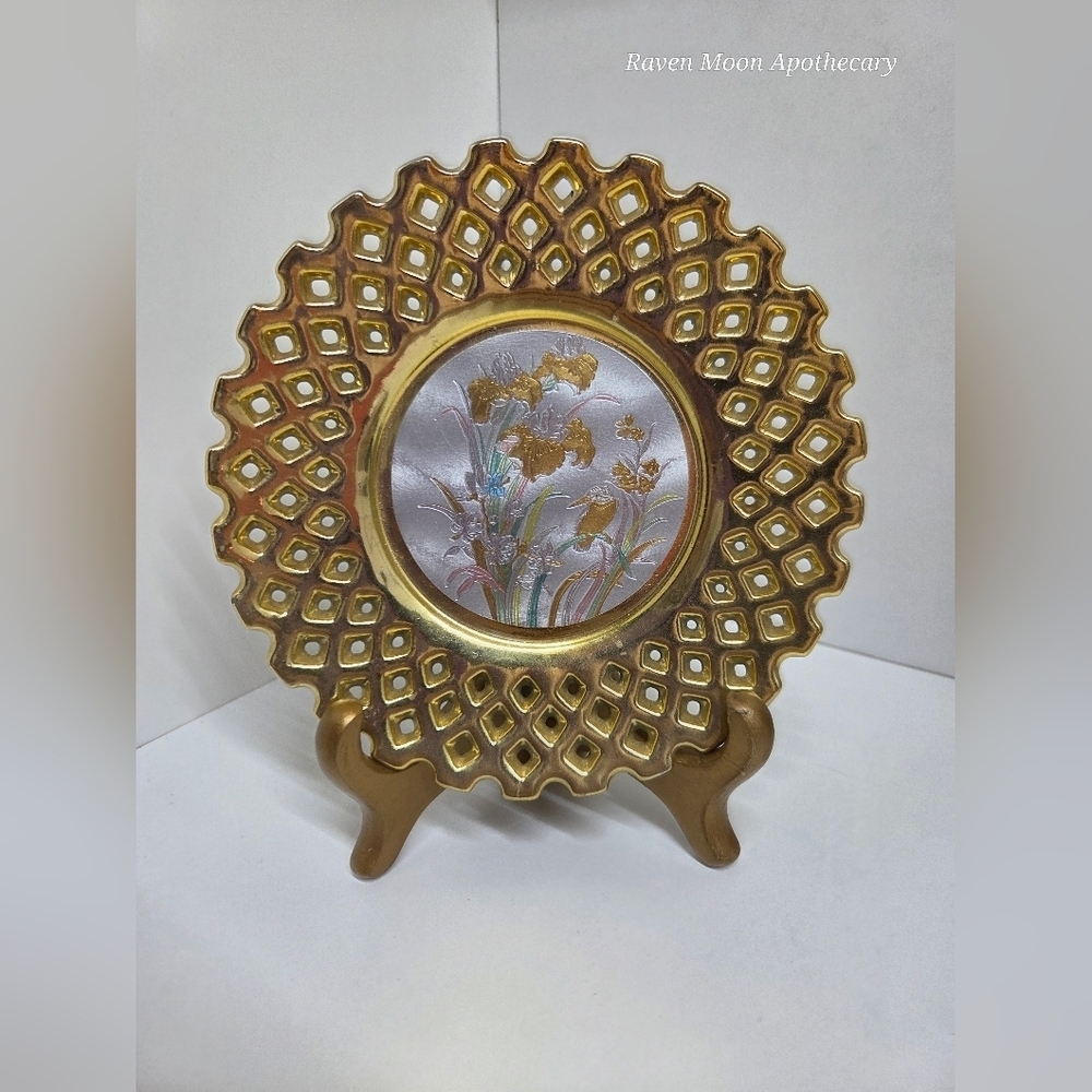 Gold Decorative Plate with Floral Design